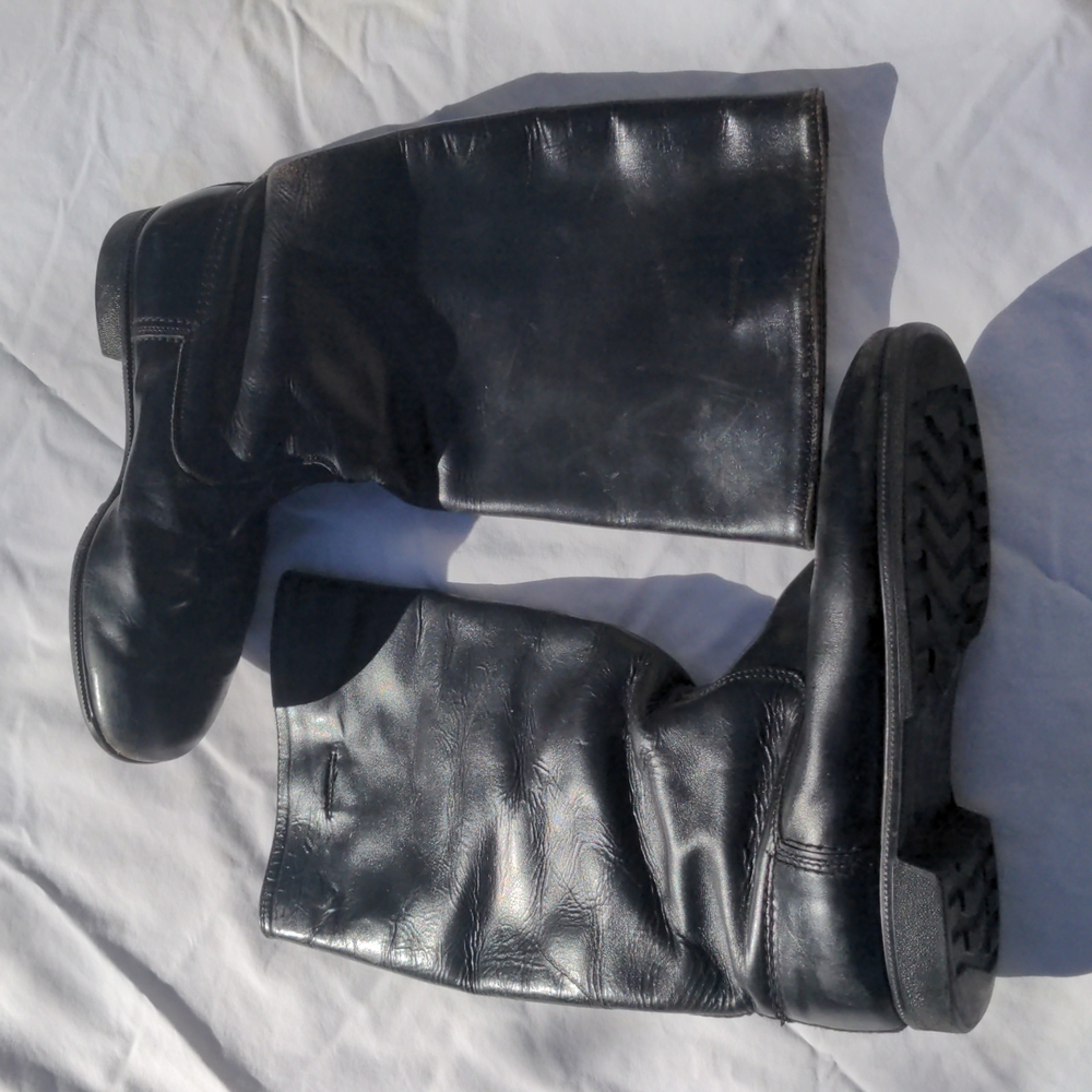 Vintage black leather biker motorcycle riding boots sz 11.5 / goth equestrian